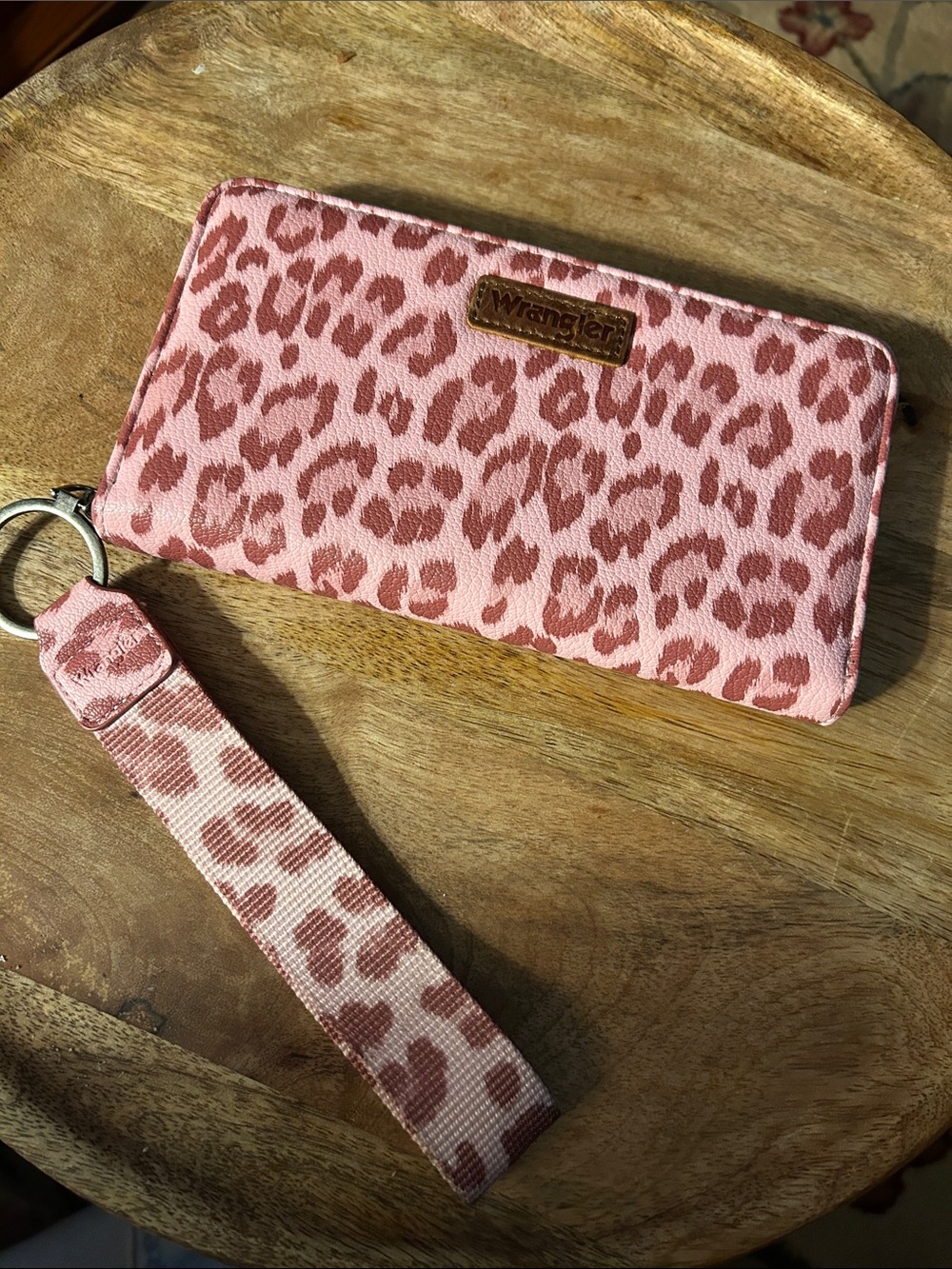 Wrangler Pink Leopard Print Wristlet Clutch with Strap